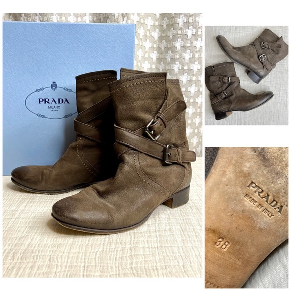 Prada Shoes - PRADA Moto Booties Brown Buckles Straps w/box 38